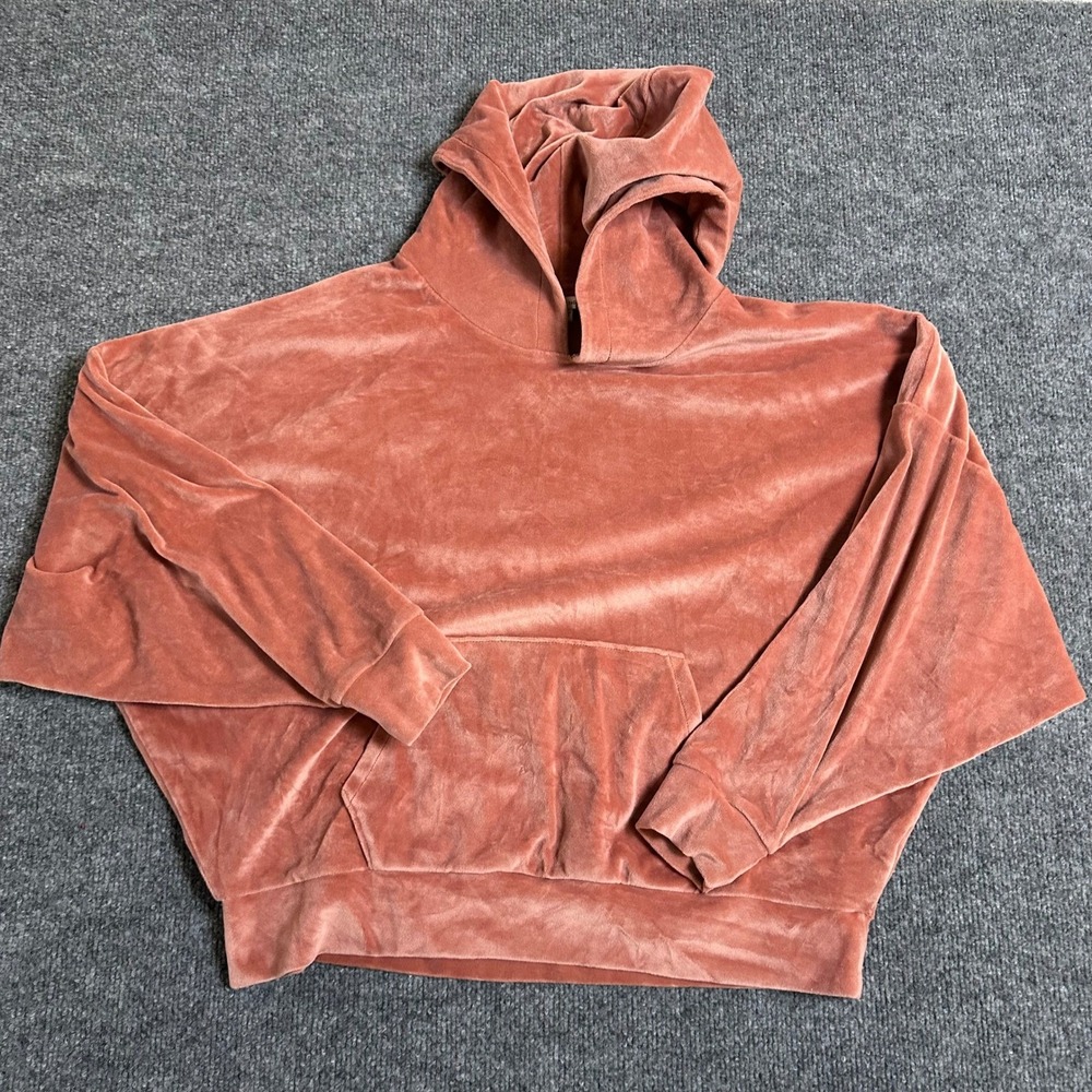 American Eagle Hoodie Womens Size Medium Mauve Pink Velvet Velour Oversized Soft